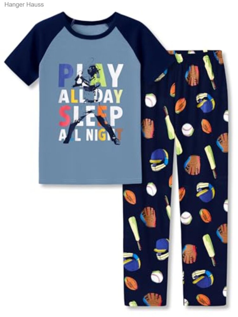 Boys Short Sleeve Pajama Set with Baseball Graphic Pull-On Elastic Waist